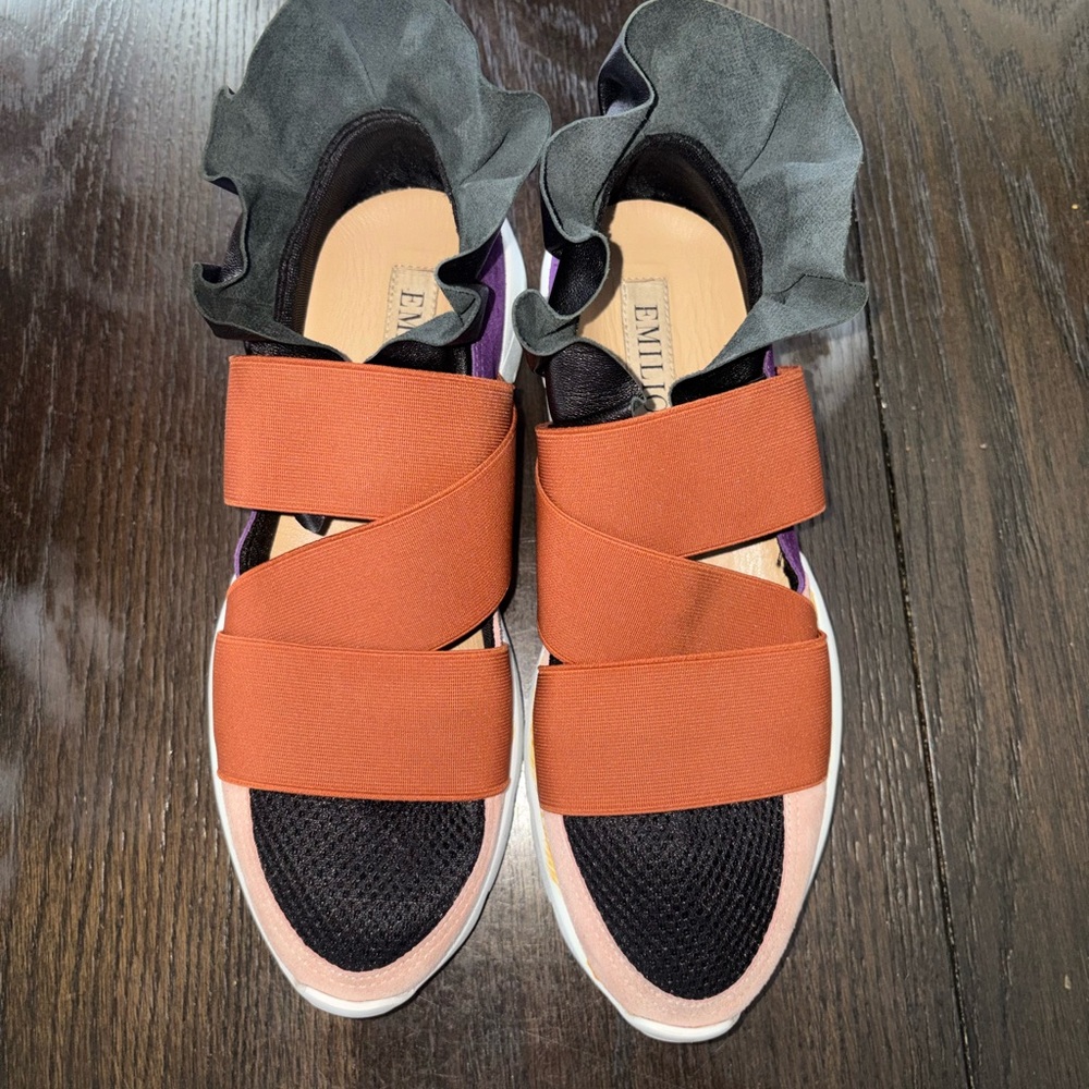 Emilio Pucci Orange and Black Ruffle Sneakers